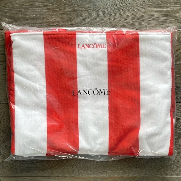 Lancôme Beach Towel Tote Bag Orange And White - 15”x13”x7”- New In Package - Picture 6 of 7